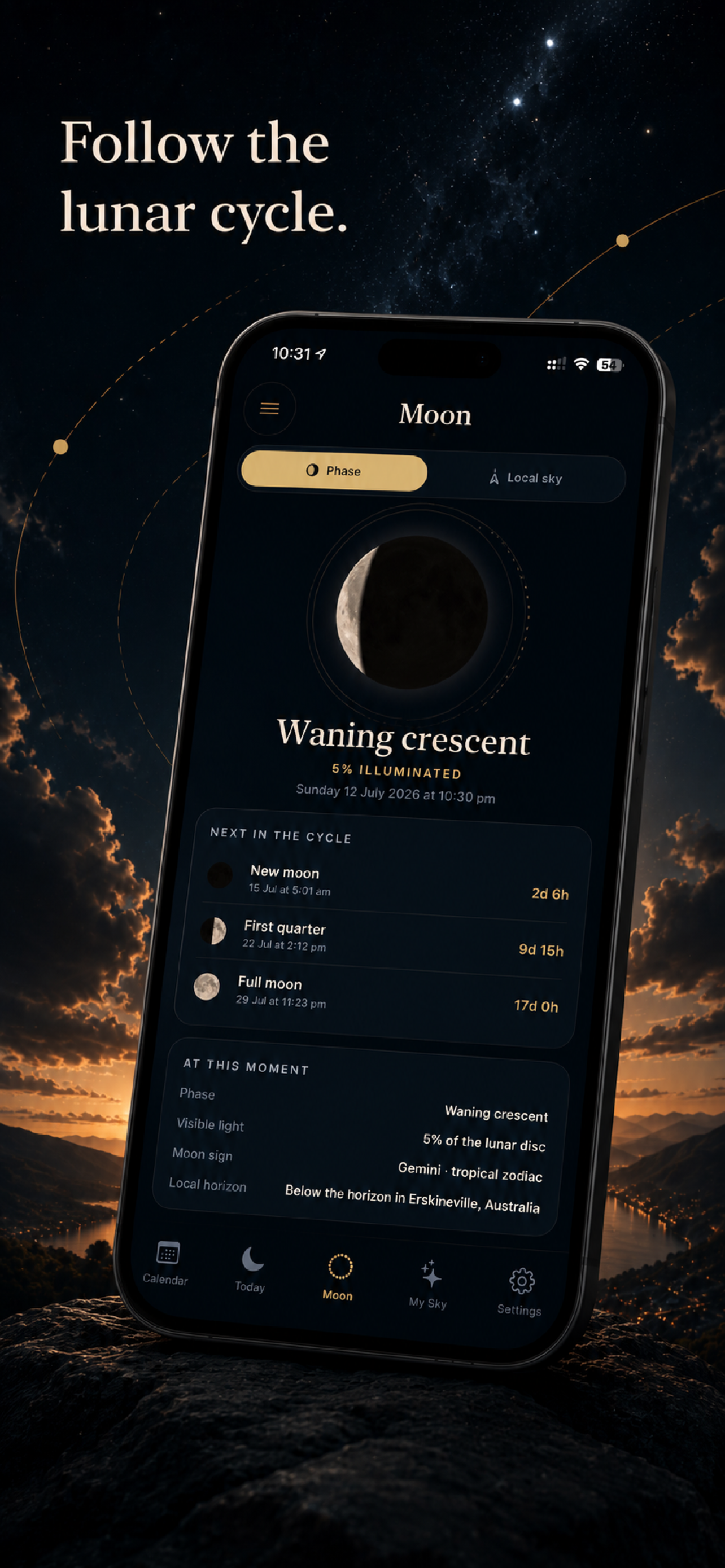 MoonPath lunar-cycle screen