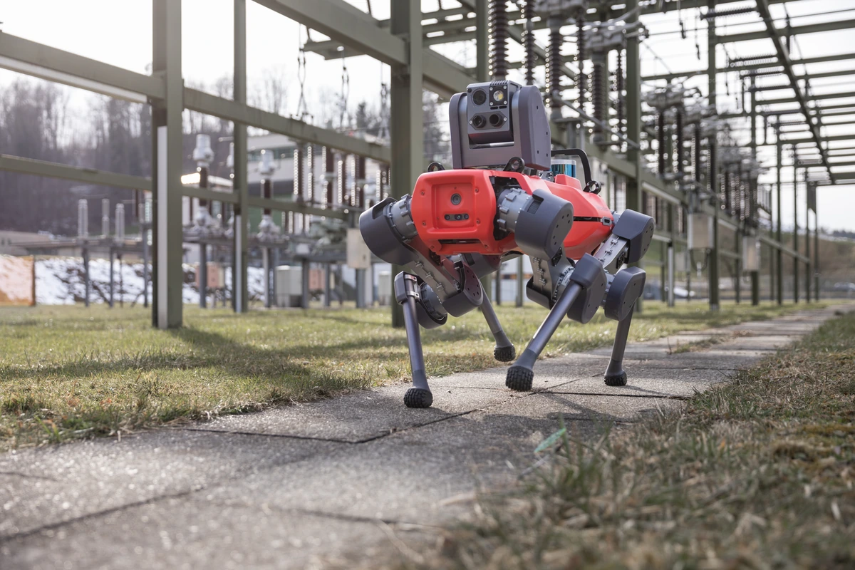 ANYmal D quadruped robot at an electrical substation.