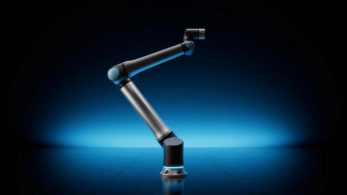 Universal Robots UR20 industrial robot arm, now named UR20-1750, shown against a dark blue background.