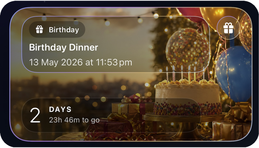 Birthday Dinner countdown widget.