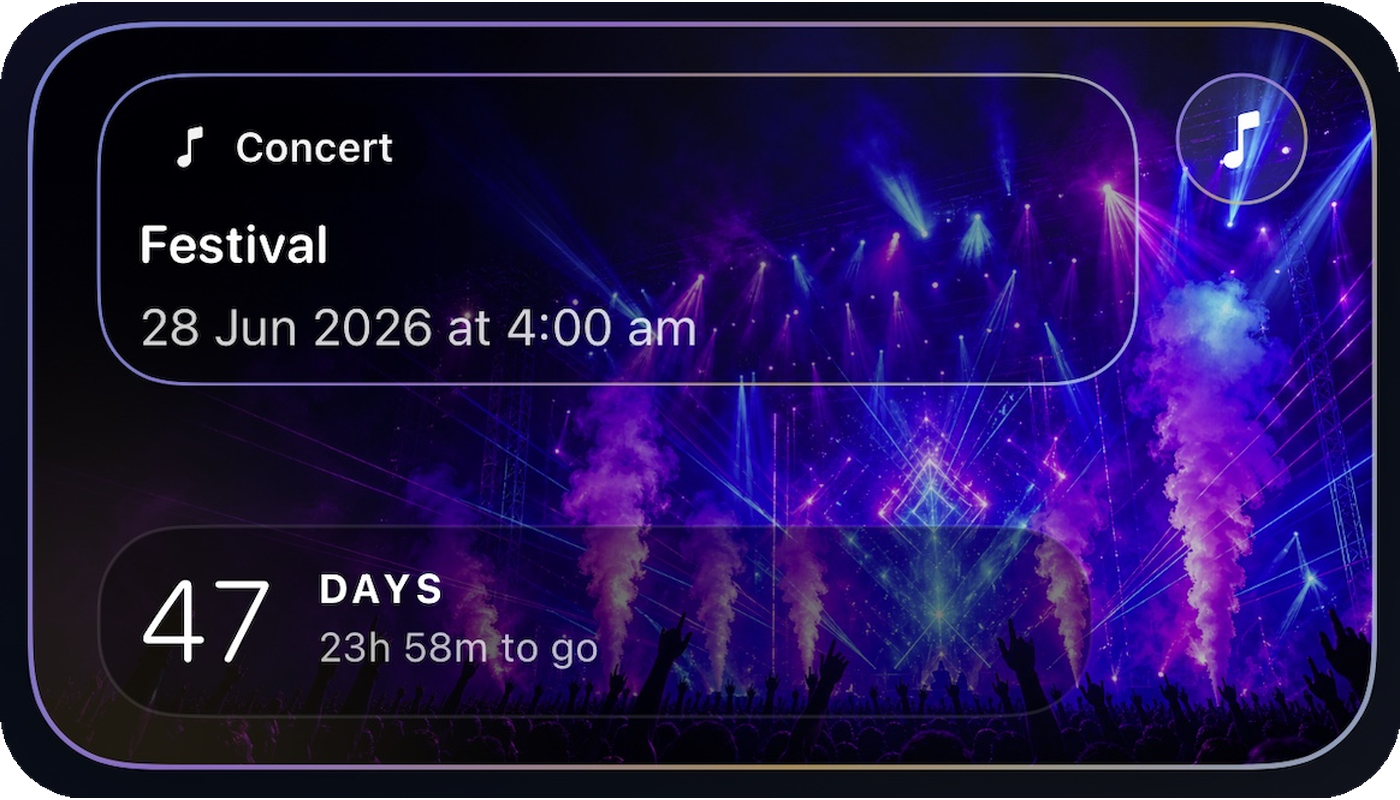 Next Up concert countdown widget for Festival.